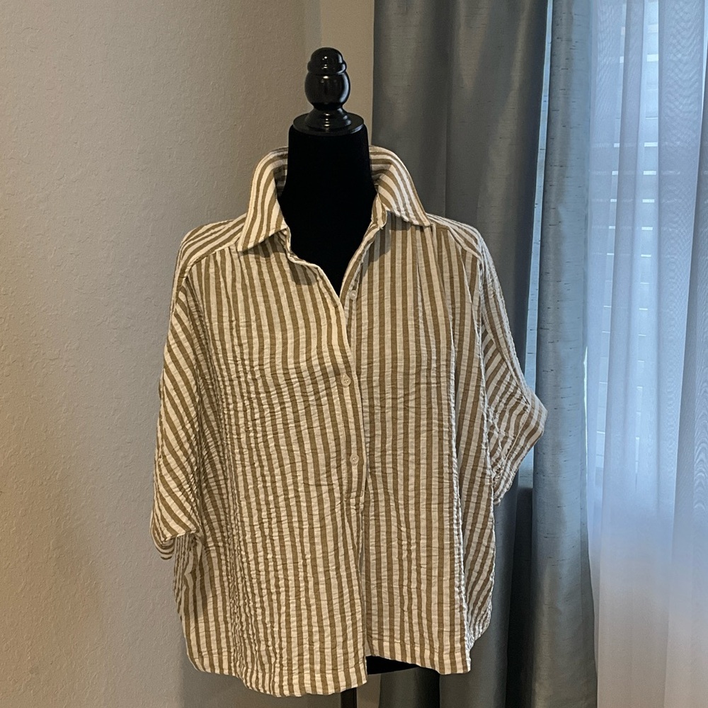 Max Studio Beige Striped Women's Blouse